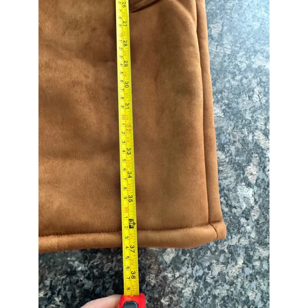 Guess Mens Faux Suede Sherpa Lined Double Breasted Coat Cognac XL 119RS218